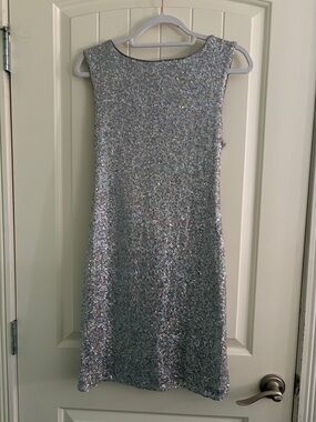 bebe Silver Holographic Sequin Dress